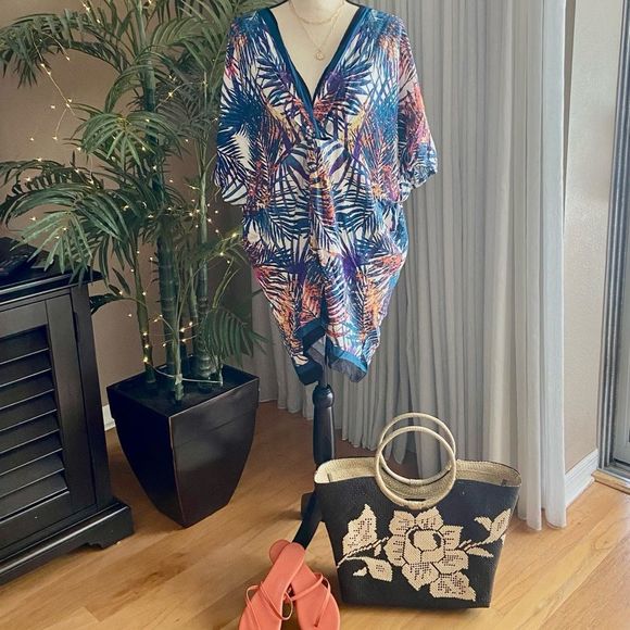 Kimono Twist Front Tropical Cover-Up - Picture 1 of 6